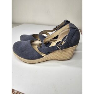 b.o.c. Born Concept Womens Navy Blue Canvas Espadrille Wedge Sandals Size 7 M